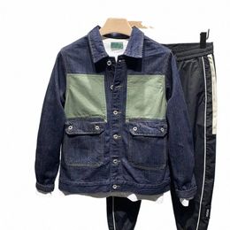 korean Fi Patchwork Denim Jacket For Men Spring Autumn New American Pockets Cargo Streetwear Trend Male Coat Men's Clothing G0ui#