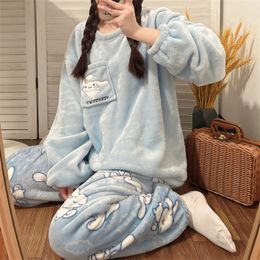 Flannel Pajamas Women Coral Velvet Ins Style Cute Cinnamoroll Autumn and Winter Can Wear out Home Clothes