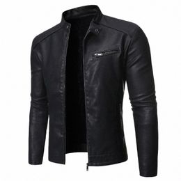 Повседневная кожаная куртка из искусственной кожи для мужчин, весенне-осеннее пальто, мотоциклетное байкерское пальто, приталенная верхняя одежда, мужская однотонная куртка с воротником-стойкой, большие размеры M-3XL i7LG #