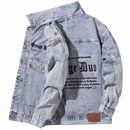 men's Denim Jacket Wide Shoulders Male Jean Coats with Embroidery Blue Letter Trendy Menswear Fast Deery Outwear Korea Casual i8jl#