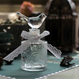 Jars Crystal Glass Bird Jar Exquisite Embossed Jewellery Storage Bottle Flower Arrangement Hydroponic Vase with Lid Glass Jar Crafts