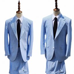 trajes azules para hombre, Blazer a medida de 2 piezas, pantales de una sola botadura, solapa c visera, trabajo a medida, talla grande m6B5#