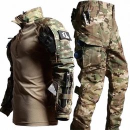 outdoor Tactical Sets Men Military Wear-resistant Hunting Uniform+Army Multi-pocket Cargo Pant 2 Pcs Suits Waterproof Combat Set m6Qu#