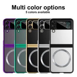 Cases Wireless Charging Magnetic Case For Samsung Galaxy Z Flip 5 4 3 ZFlip5 Electroplate Transparent Hard Shockproof Magsafe Cover