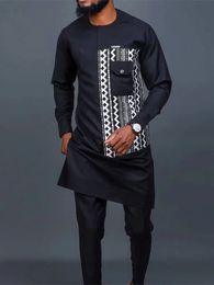 African Men Dashiki Long Sleeve 2 Piece Set Traditional Africa Clothing Striped Mens Suit Male Shirt Pants Suits M-4XL 240313