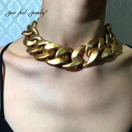 JUST FEEL Unique Big Chunky Chain Choker Necklace Collares Accessories Exaggerated Gold Thick Statement Necklace Vintage Jewelry312Y