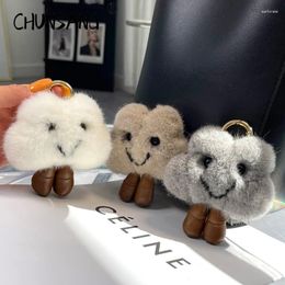 Keychains Cloud Natural Mink Real Fur Handmade Cute Key Chain Bag Accessory Car Keychain Keyrings Gift For Women Girl Accessories