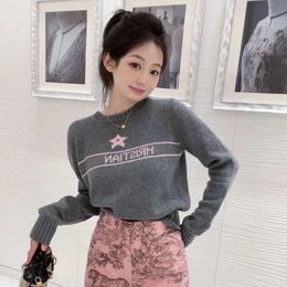Autumn and Winter New Navy Letter Pentagonal Star Long Sleeved Knitted Top Lazy Style Loose Sweater Jacket Women's Clothing