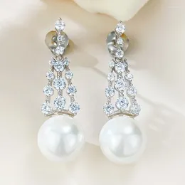 Stud Earrings S925 Silver Ear Sparkling Tassel 11mm Pearl Small And Versatile Earring Jewelry