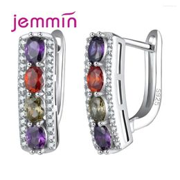 Hoop Earrings Fine Quality Multicolor Crystal Elegant Irregular Shape 925 Sterling Silver Fashion Jewelry For Women Gift