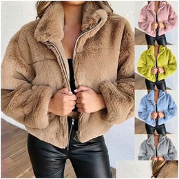 Women'S Jackets Women Teddy Coat Winter Faux Fur Thick Plus Size Fluffy Pockets P Jacket Ladies Autumn Overcoat Outerwear Drop Deliver Dhs68