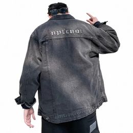 men's Denim Jacket Pattern Cargo Wide Shoulders Male Jean Coats with Embroidery Korean Popular Clothes Fast Deery One Piece G o9R5#