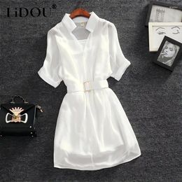 Party Dresses Summer 2024 Women's Elegant Krean Fashion White Dress Ladies Short Sleeve Simple Casual Slip Set Robe Femme Vestidos