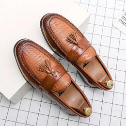 Casual Shoes Tassel Loafers Brown Slip-on Comfortable Men Leather High Quality Fashion Designer Moccasin