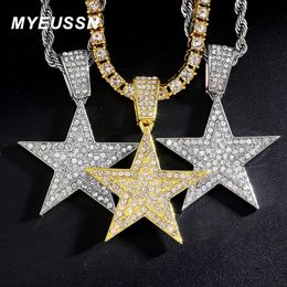 Fashion Iced Out Chain Necklace Pendant Pentagram Necklace Chain Gold Colour Tennis Chain Hip Hop Jewellery For Men Women Gift 240315