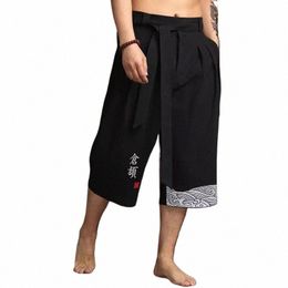japanese Kimo Traditial Pants Men Asian Clothing Bath Pant Casual Loose Male Japan Style Yukata Trousers Linen Cropped Pants B5Bk#