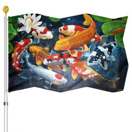 Accessories Watercolor Koi Fish Flag Beautiful Artwork Party Yard Garden House Flag for Outdoor Indoor Decoration Flags with Brass Grommets