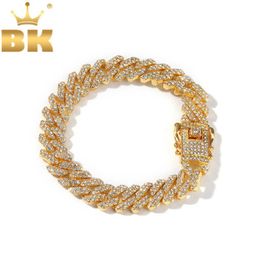 THE BLING KING 12mm Bling S-Link Miami Cuban Bracelets Gold Colour Full Iced Rhinestones Hiphop Mens Bracelet Fashion Jewellery H09033300