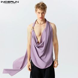 INCERUN Men Irregular Tank Tops Sleeveless V Neck Loose Fashion Male Vests Streetwear Solid Color Casual Men Clothing S-5XL 240321