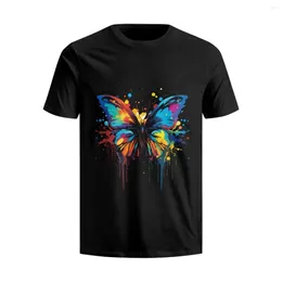 Men's T Shirts Hycool Butterfly Print Shirt Classic Round Neck Short Sleeve Cotton T-shirts For Men Tee Top Fresh Basic Tshirt