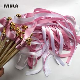 Party Decoration 50pcs/lot Red Violet Wedding Ribbon Wands Sparklers With Gold Bell For