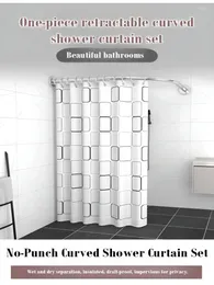 Shower Curtains Waterproof Fabric Curtain Set Curved Door Partition No Punch