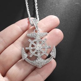 Pendant Necklaces High Quality Cubic Zirconia Pirate Ship Anchor Compass Necklace Men Women Hip Hop Rock Lucky Amulet Jewelry Gift Couple