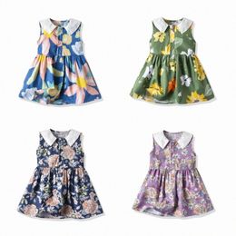 Baby Girls Flower Printed Dress Princess Kids Clothes Children Toddler Flower Print Birthday Party Clothing Kid Youth White Skirts size 70-130cm T9vf#