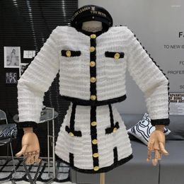 Arbeitskleider Herbst Mode Lässig Zweiteiliges Set Frauen Langarm Jacke Mantel Rock Anzüge Koreanische Elegante Kleine Duft Outfits