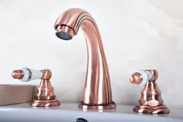 Bathroom Sink Faucets Antique Red Copper Basin Mixer Tap & Cold Deck Mounted Widespread Bathtub Faucet Dual Handle 3 Hole Trg080