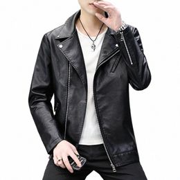 2024 Spring Men's Leather Jacket New Biker Coat Handsome PU Leather Jacket Korean Slim Fit Side Zipper Leather Jacket F58d#