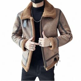 autumn/winter Men's Top Jackets W The Fabric Lamb Soft Fur Collar Jacket Pure Colour Busin Leisure Warm Thick OverCoat P0bZ#