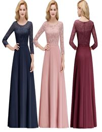 New Cheap Designer 34 Long Sleeves Mother of Bride Dresses Lace Top Scoop Neck Floor Length Formal Evening Party Prom Gown CPS1074701187