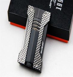 JiFeng Cigar Lighter carbon Fiber with metal Windproof 1 Torch Straight Jet Flame Lighter Use Butane Gas Boutique gift box267R5074504