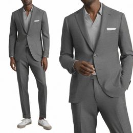 light Grey Men's Suit 2 Pieces Blazer Pants Single Breasted Peaked Lapel Busin Slim Fit Formal Wedding Groom Costume Homme y3M3#