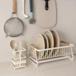 Kitchen Storage Japanese Simple Basket Metal Iron Bowl Holder Countertop Large Capacity Shelf Double-side Handle Plates Stand