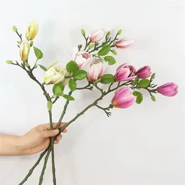 Decorative Flowers Htmeing Artificial Magnolia Flower Branches Fake Wedding Home Party Office Decor Floral Art