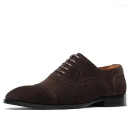 Casual Shoes Men Brogues High Quality Cow Suede Brown Carved Lace Up Fashion Wedding Party Everyday Classic Dress