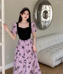 Party Dresses French Gentle Wind Splicing Printing Large Pendulum Dress