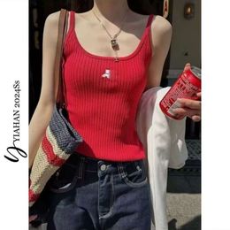 2024 ss designer Spring/summer Thin High End Ice Curl Embroidered Knitted Suspended Tank Top for Women's Slim Fit Underwear T