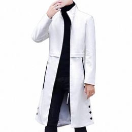 2022 Spring White Lg Leather Jackets Mens Leather Trench Coats Stylish Overcoats Stand Collar Steampunk Fiable Black Slim H0Kj#