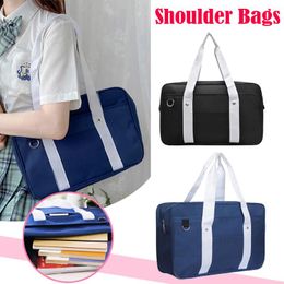 Drawstring Teen Girls JK Uniform Handbag Solid Color Satchel Bag Zipper Closure Japanese Classic Style Square Everyday Shoulder
