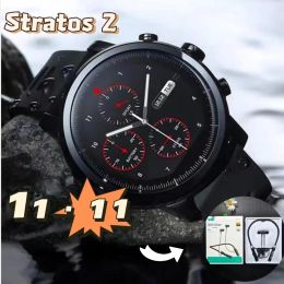 Watches Amazfit Stratos Smart Fitness Sport Watch for Android IPhone 5ATM Water Proof Bluetooth Music Built in GPS 95New Earphone Set