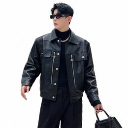 luzhen 2024 Trendy Metal Buckle Decorate Splicing Design Casual Leather Jacket Men's High Street Handsome Stylish PU Coat 5d8502 X3qw#