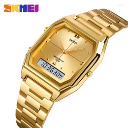 Wristwatches SKMEI Stainless Steel Watch Couple Electronic Three Time Date Timer Alarm Clock 24 Hour System Waterproof 2258