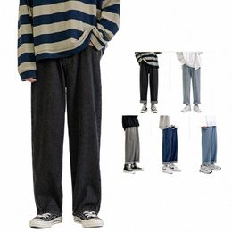2023 New Korean Fi Men's Baggy Jeans Classic Unisex Man Straight Denim Wide-leg Pants Hip Hop Bagy Light Blue Grey Black m95J#