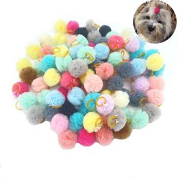 Dog Apparel 100X Cute Pet Puppy Cat Hair Bows With Rubber Bands Lace Ball Handmade Accessories Grooming Products