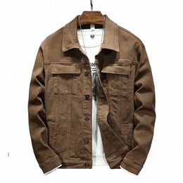 men's brown denim jacket 2023 Spring and Autumn New Fi High Quality Stretch Slim Fit Jacket Denim Men Brand Clothing 759G#