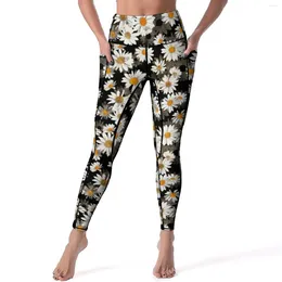 Women's Leggings Chic White Daisies Sexy Blossom Floral Pattern Push Up Yoga Pants Casual Stretch Leggins Women Design