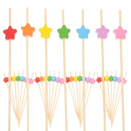 Disposable Flatware 100 Pcs Bamboo Sticks Party Toothpicks For Appetizers Ornament Cocktail Fruit Paper Cups Decorative Heart Football